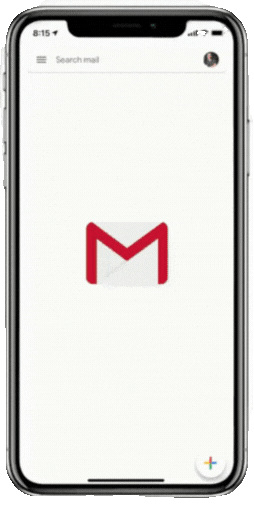 Animated GIF showing a person opening their welcome email in the Gmail app on their phone, inviting them to join the  Feel Good Hub.