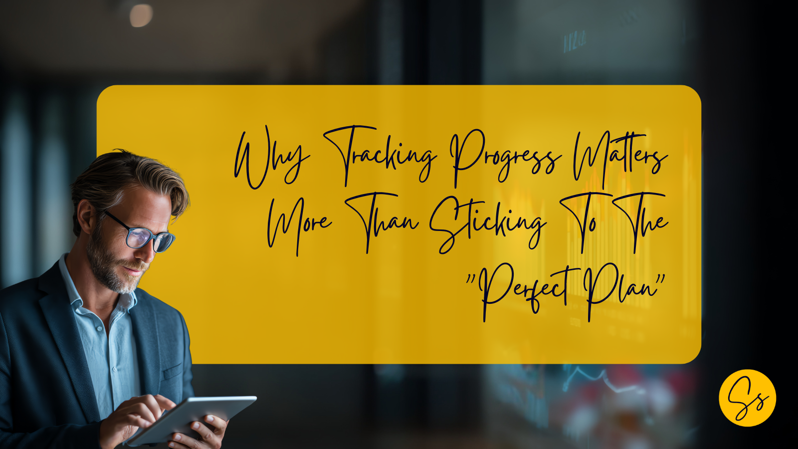 Person reviewing progress data on a tablet, illustrating tracking progress with curiosity rather than judgement.